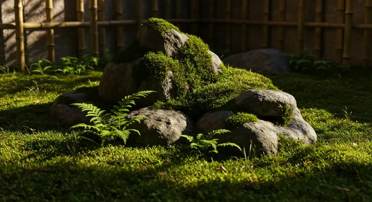 Ishigumi rock arrangement in a minimalist Japanese garden