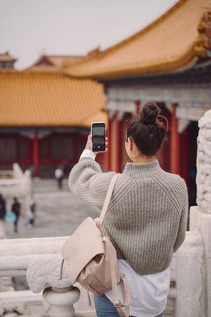 A close-up of a traveler holding a pocket Wi-Fi device against the backdrop of a traditional Japanese temple, showcasing connectivity in a cultural context.