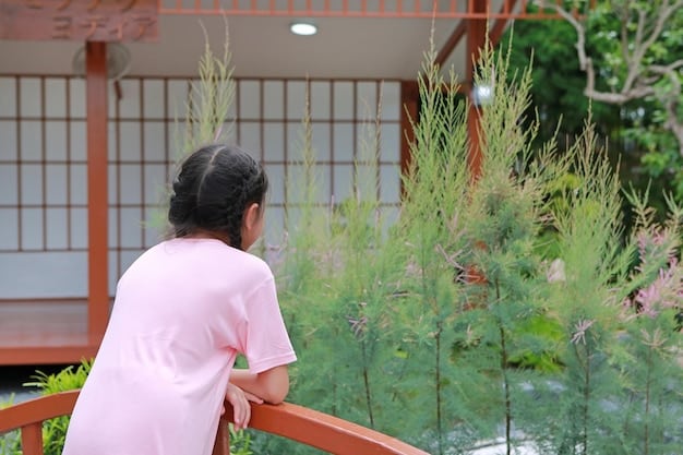 Close-up of a friendly Japanese person bowing slightly while greeting someone. The background should be slightly blurred but suggest a traditional Japanese setting, like a garden or a shop entrance.