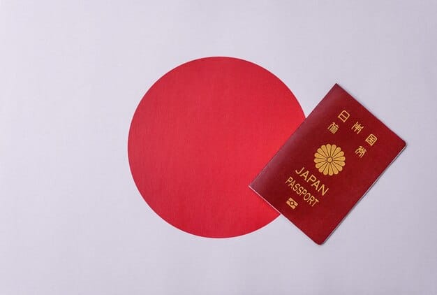 A close-up shot of a US passport and a Japanese shopping receipt, highlighting the tax-free section with a red circle. The background is blurred to focus on these two elements.