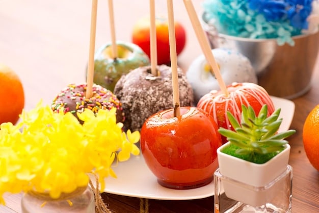 A selection of common Japanese gifts, such as beautifully packaged sweets, high-quality fruits, and traditional crafts, arranged on a table.
