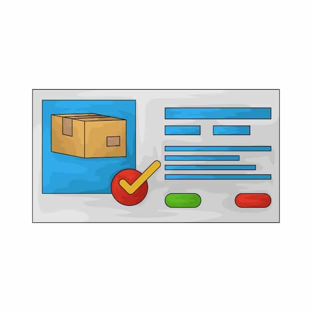 A graphic depicting a package moving through a customs checkpoint, with icons representing inspection, documentation, and clearance.