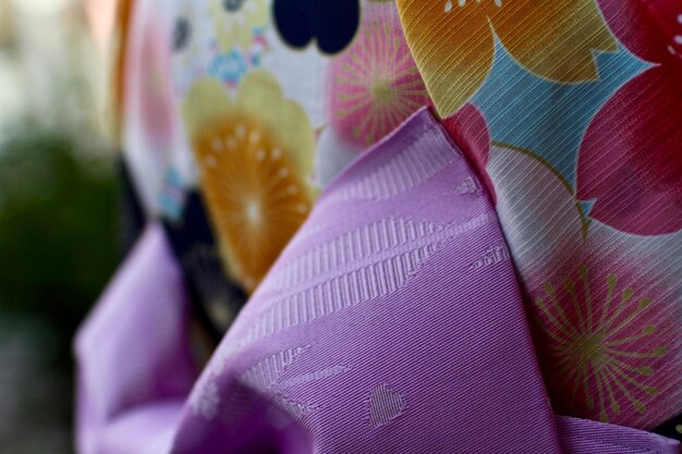 Close-up of different kimono fabrics, showcasing the textures of silk, cotton, and linen, with visible differences in weave and quality.