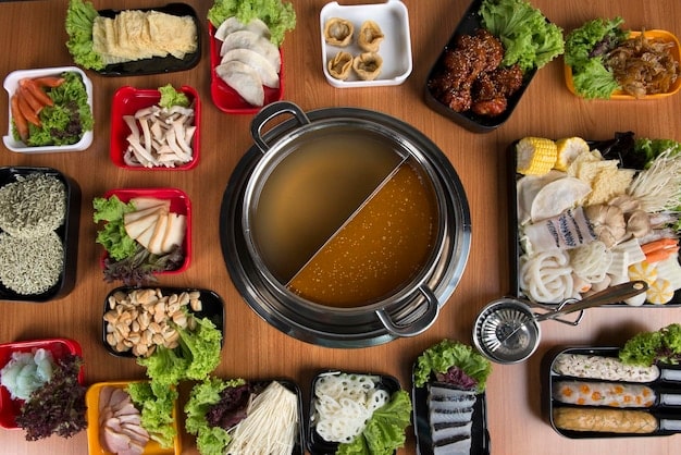 Close-up photo of a Japanese convenience store's oden pot with various ingredients simmering in broth. The focus should be on the variety of oden items and the warm, inviting presentation.