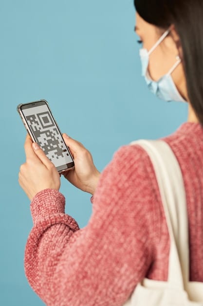 An image featuring a US shopper using a smartphone app to scan a QR code at a Japanese retail store, highlighting the blend of technology and shopping experience. The setting should look modern and inviting.
