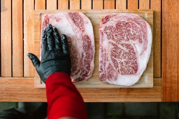 A split image featuring a reputable online Wagyu vendor's website on one side, highlighting their certification badges and detailed product descriptions, and a side-by-side comparison with a less reputable website lacking these features.