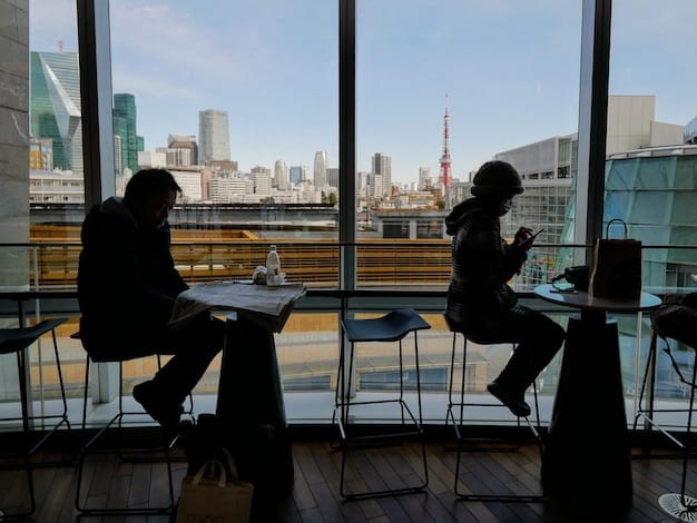 A modern office scene in Tokyo, with diverse individuals in a meeting, some using technology like tablets and smartphones, illustrating the blend of traditional values with contemporary communication methods in Japan.