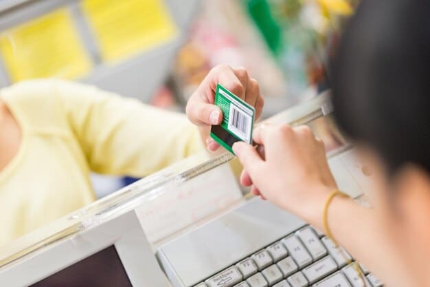 A close-up of a hand holding a T-point card scanning at a FamilyMart convenience store in Japan.