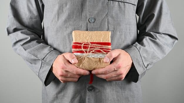 A close-up of a Japanese shopkeeper's hands carefully wrapping a purchase in beautiful paper, symbolizing the high level of service and care in Japanese retail, which contributes to the value of the fixed price.
