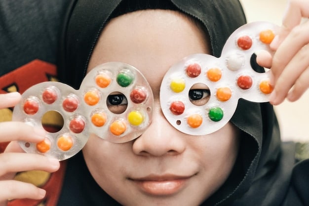 A close-up of various small, neatly packaged Japanese eye drops with colorful labels, some showing animated eyes for illustration.