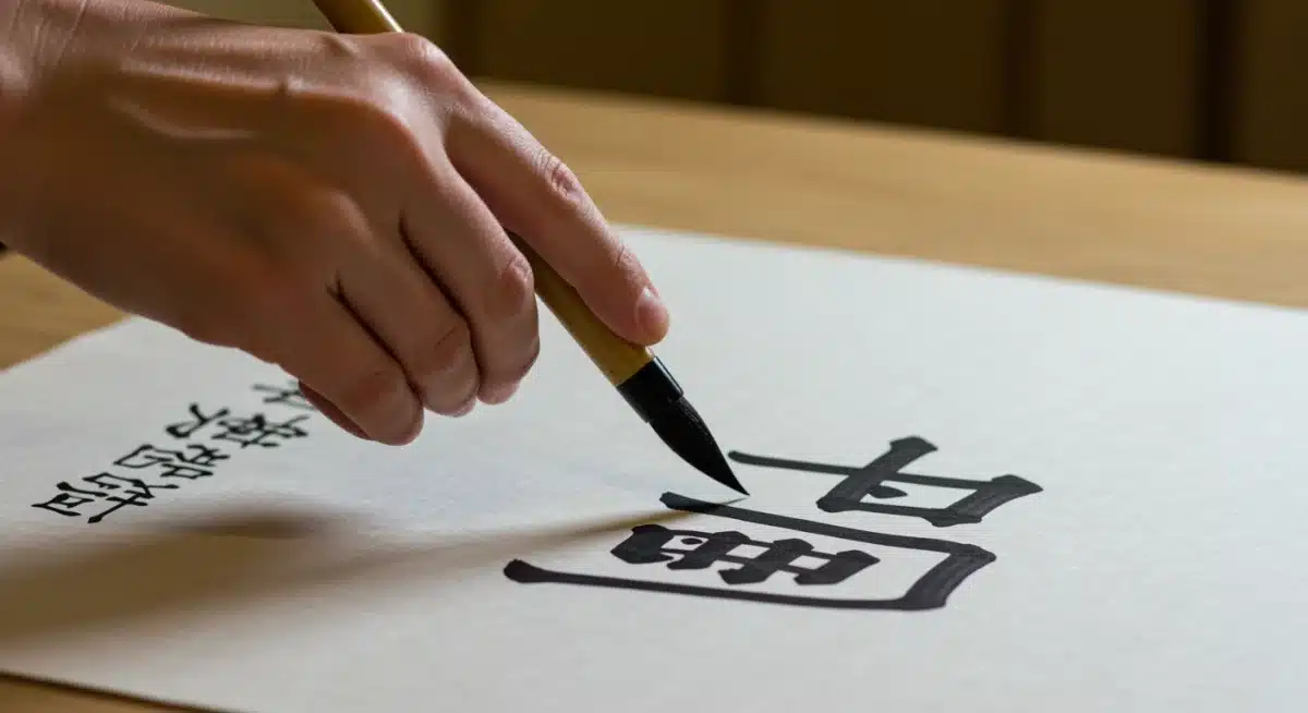 Correct grip for Japanese calligraphy brush demonstration