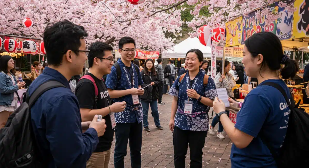 Students and instructors at a Japanese cultural festival on a US campus.