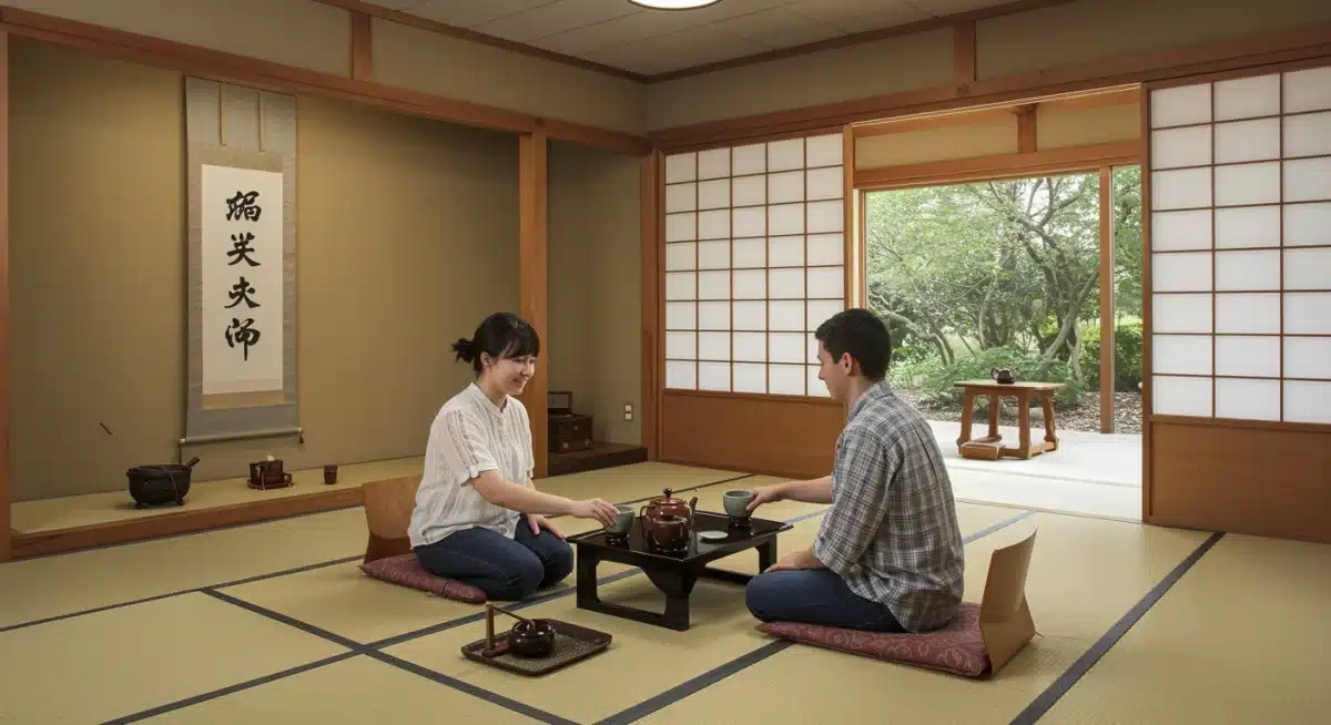 Student experiencing Japanese tea ceremony in a US immersion program.