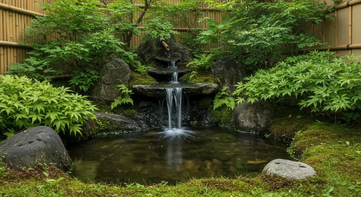 Tranquil water feature in a contemporary Japanese garden