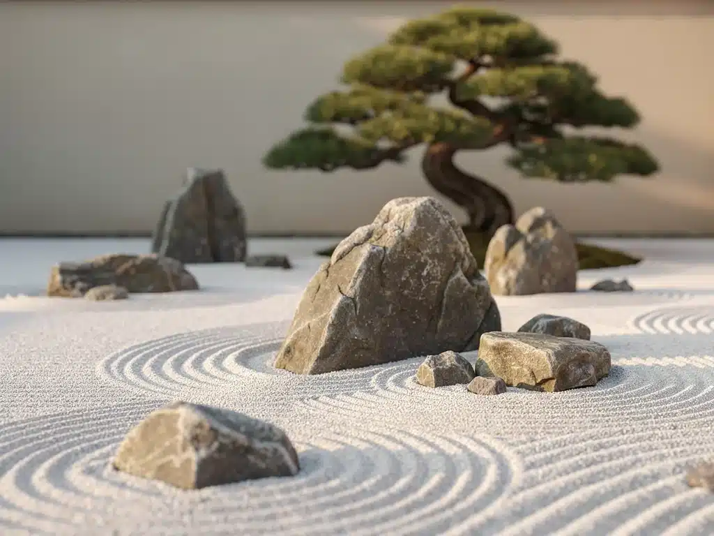 Japanese rock garden with raked gravel and strategically placed stones