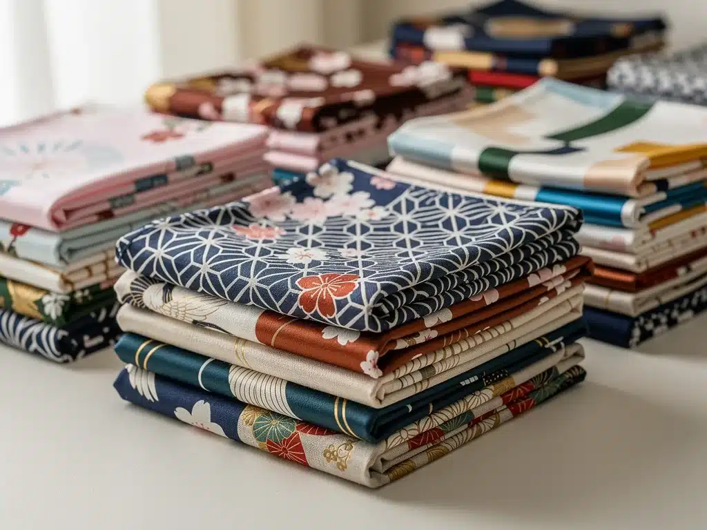 Assortment of Furoshiki cloths with diverse patterns