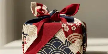 Vibrant Furoshiki cloth gift wrap with elegant knot