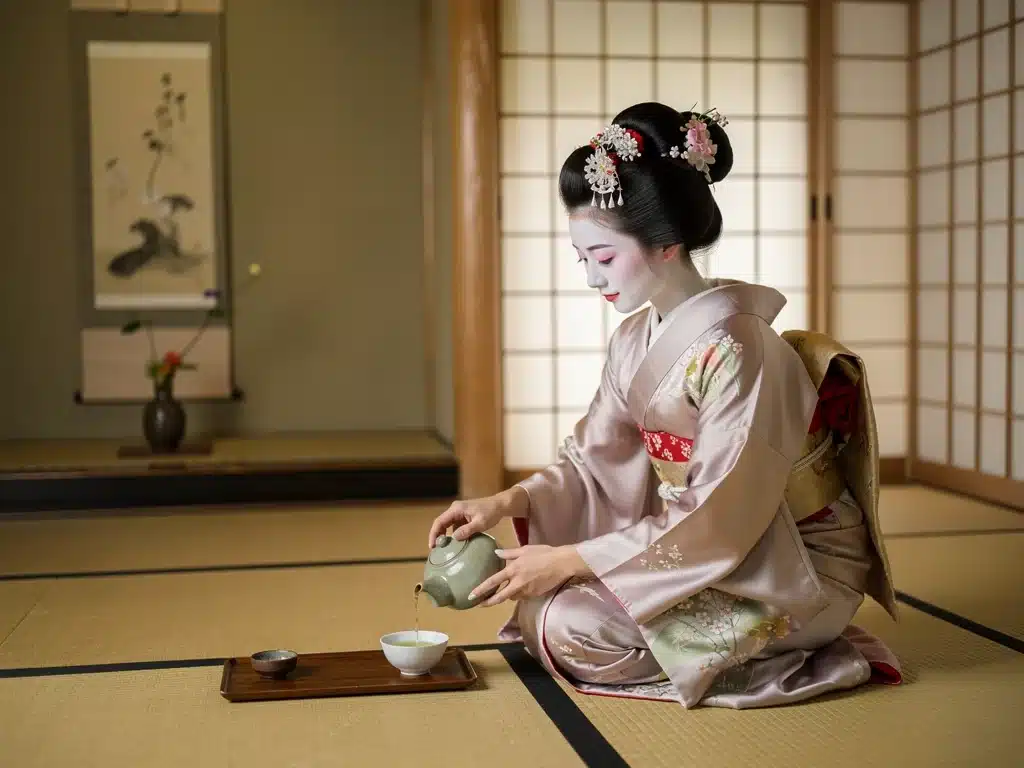 Geisha performing traditional Japanese tea ceremony