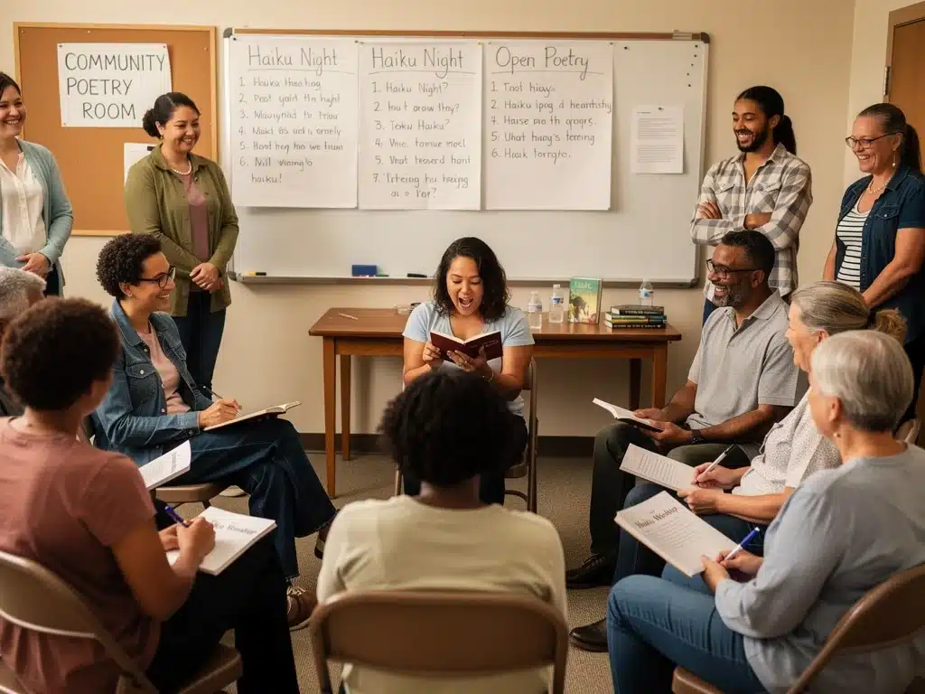 Diverse community engaging in haiku writing workshop in the US