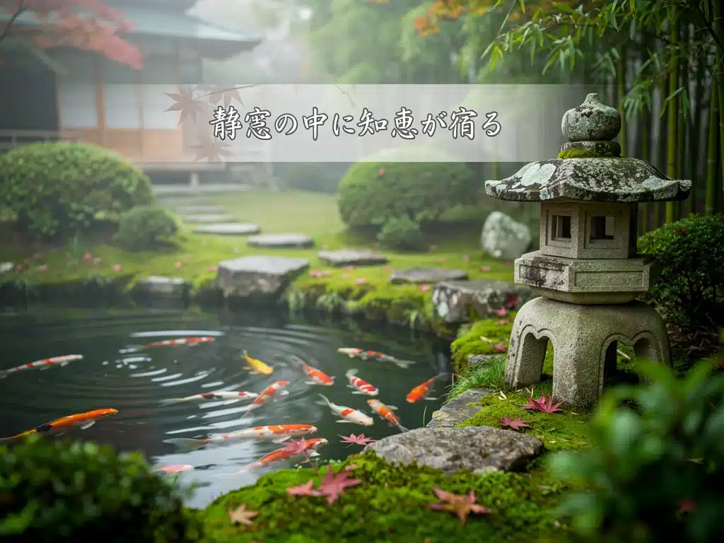 Serene Japanese garden with stone lantern symbolizing wisdom and reflection.
